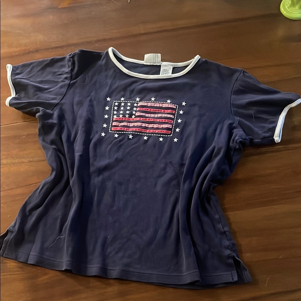 Navy Blue Kids shirt with embroidered flag